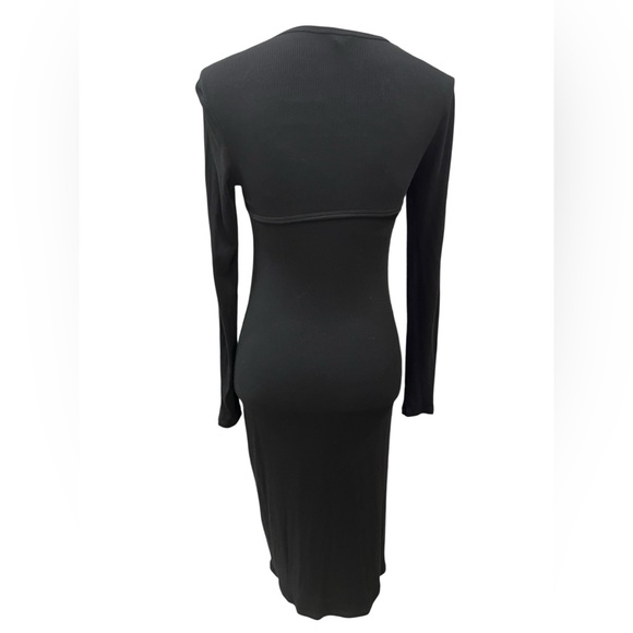 Bebe Black Cutout Rhinestone Bodycon Midi Dress Long Sleeve Size S - Picture 5 of 10